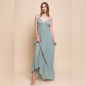 V Neck Woven Maxi Dress